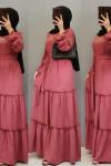1.KALİTE TİRİL TİRİL BİR  AYROBİN KUMAŞ ELBİSE Pembe