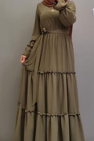 1.KALİTE TİRİL TİRİL BİR  AYROBİN KUMAŞ ELBİSE Haki