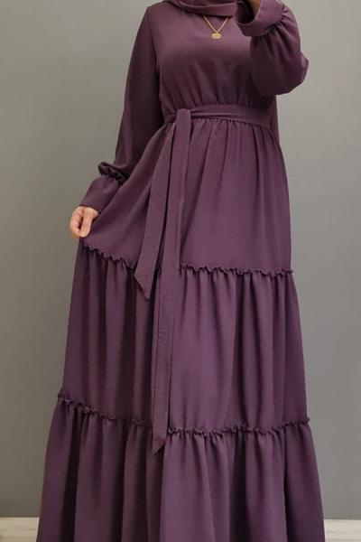 1.KALİTE TİRİL TİRİL BİR  AYROBİN KUMAŞ ELBİSE Mor