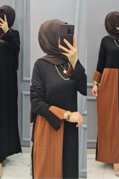 2 Renk Triko Elbisem Taba