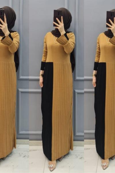 2 Renk Triko Elbisem Camel