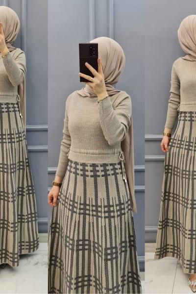 Altı Modelli Triko Elbisem Taş Rengi