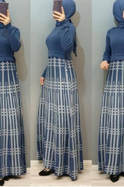 Altı Modelli Triko Elbisem Mavi