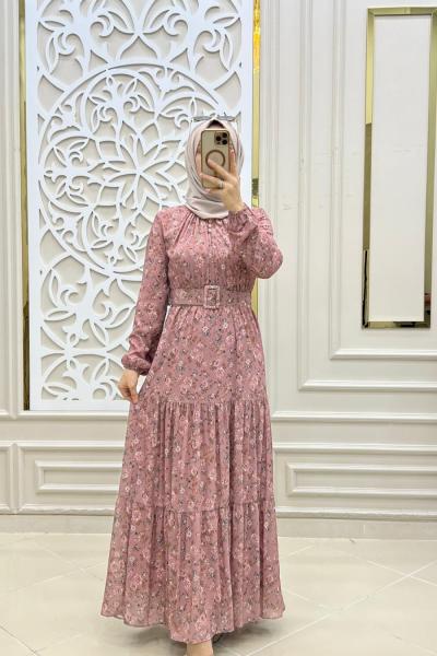 Aysima Tesettür Şifon Elbise  Gül