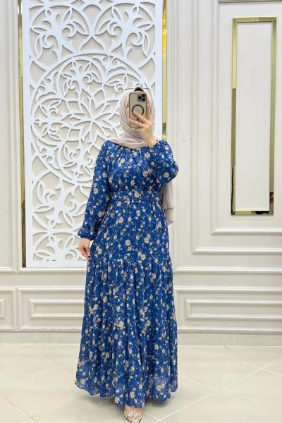 Aysima Tesettür Şifon Elbise  Mavi