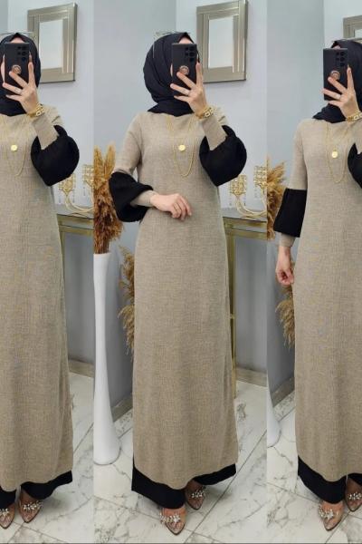 Balon Kol Elbisem Taş Rengi