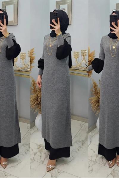 Balon Kol Elbisem Gri