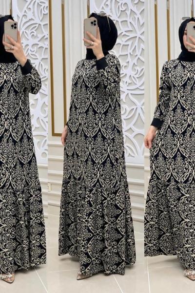 Berev Tesettür Elbisem Siyah Beyaz