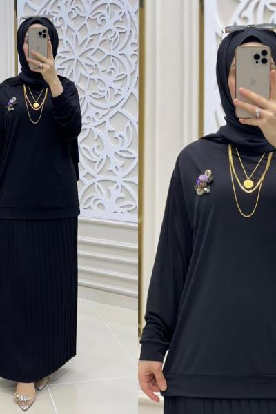 Broş Tesettür Takımım Siyah