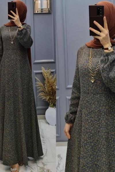 Büyük Beden Elbisem Gri camel