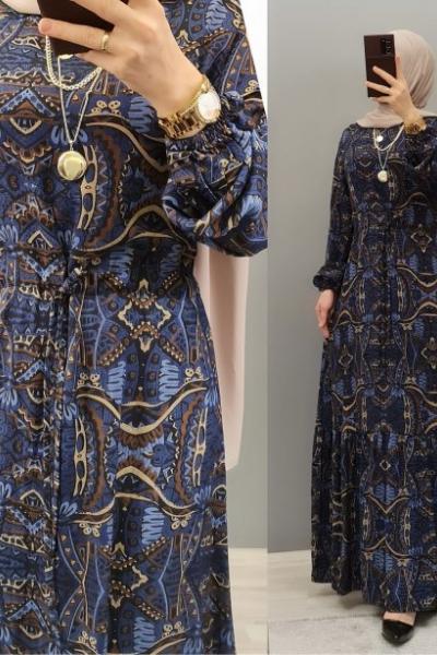 Büyük Beden Bayan Elbise  Mavi