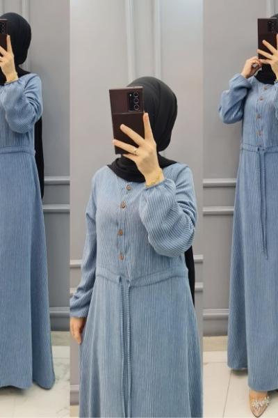 Büyük Beden Bayan Elbise  Mavi