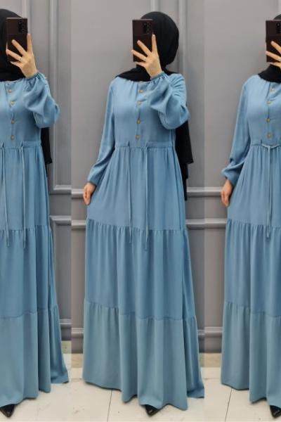 Büyük Beden Zarif Elbise Mavi