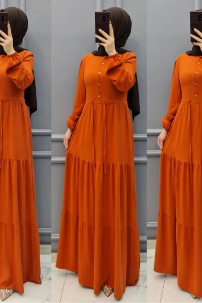 Büyük Beden Zarif Elbise Turuncu