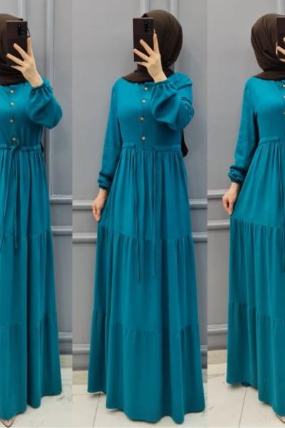 Büyük Beden Zarif Elbise Turkuaz