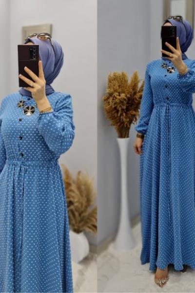 Büyük Beden Bayan Elbise Mavi