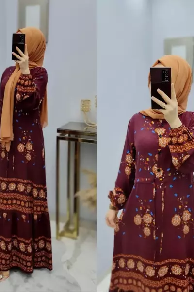 Büyük Beden Bayan Elbise Bordo