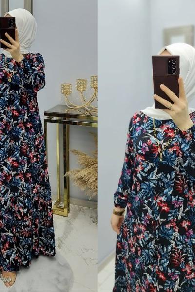 Büyük Beden Desenli Elbisem  Gök Mavi