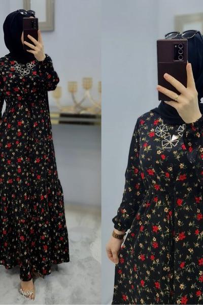 Büyük Beden Çıtır Elbisem Siyah Kırmızı