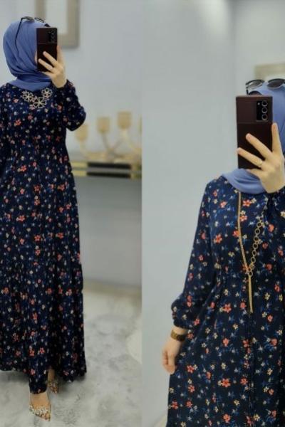 Büyük Beden Çıtır Elbisem Lacivert Kırmızı