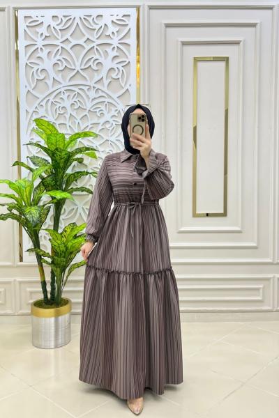 Büyük Beden Elbisem Kahverengi Bej