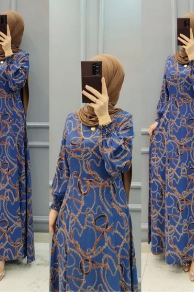 Buyuk Beden Bayan Elbise  Mavi