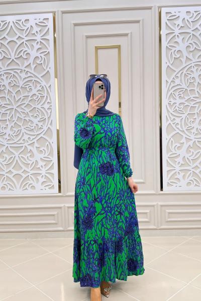 Çalı Desen Elbisem Yeşil