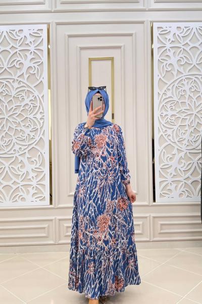 Çalı Desen Elbisem Mavi