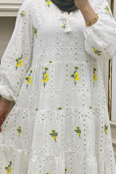 Çalıkuşu Elbise Beyaz sarı
