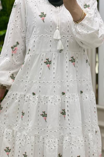 Çalıkuşu Elbise Beyaz pembe