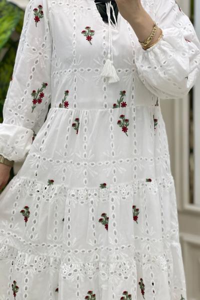 Çalıkuşu Elbise Beyaz bordo