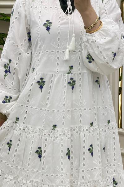 Çalıkuşu Elbise Beyaz mor