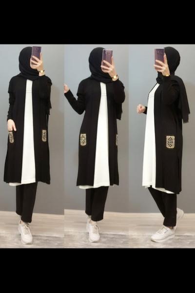 Cebi Desenli Hırkam Siyah