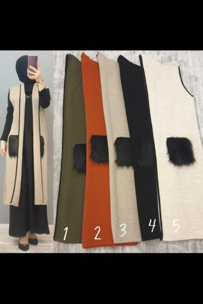 Cebi Kürklü Yeleğim  Taş Rengi