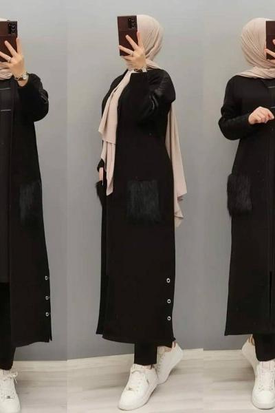 Cebi Kürk Detay Hırkam Siyah