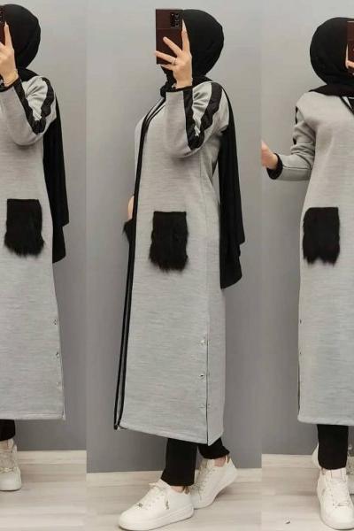 Cebi Kürk Detay Hırkam Gri