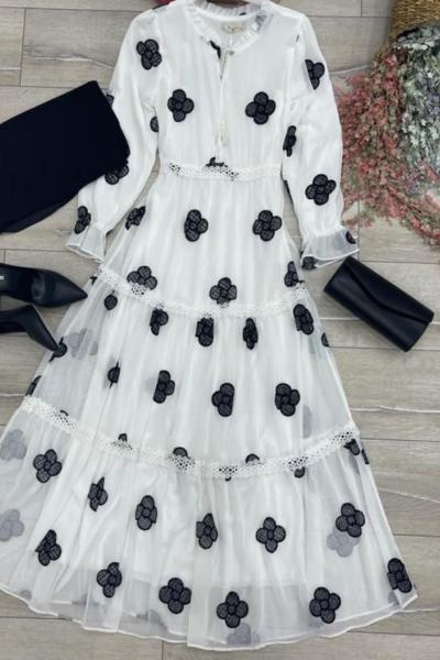 Çember Elbise Beyaz Siyah