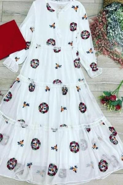 Çember Elbise Beyaz bordo