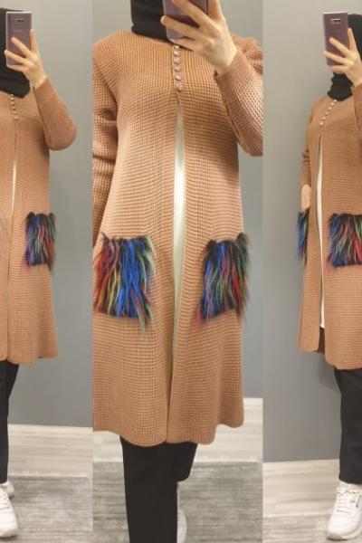 Cep Detaylı Hırkam Gül