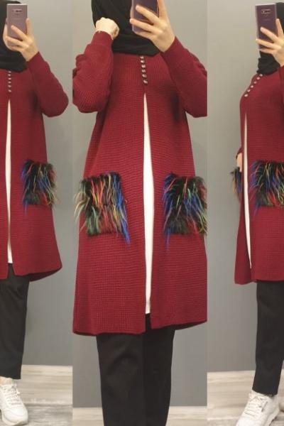 Cep Detaylı Hırkam  Bordo