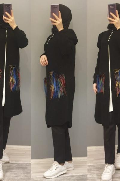 Cep Detaylı Hırkam  Siyah