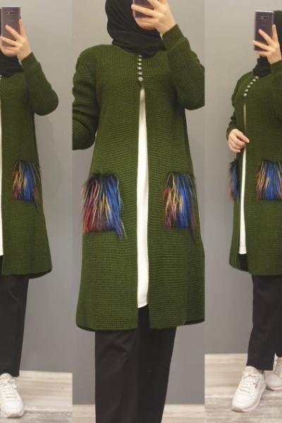 Cep Detaylı Hırkam  Haki