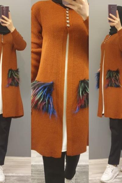 Cep Detaylı Hırkam  Kiremit