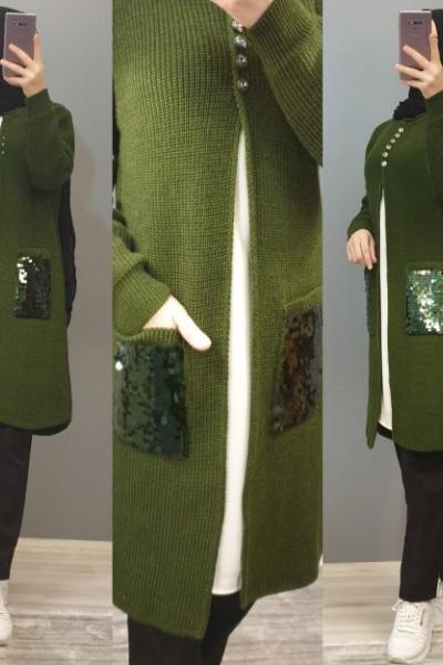 Cepleri Pullu Hırkam Haki