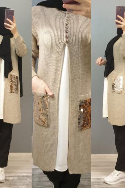 Cepleri Pullu Hırkam  Vizon