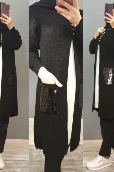 Cepleri Pullu Hırkam  Siyah