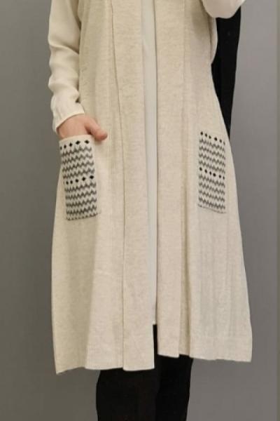 Cepli Triko Yeleğim Krem