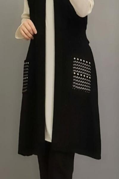 Cepli Triko Yeleğim Siyah Beyaz