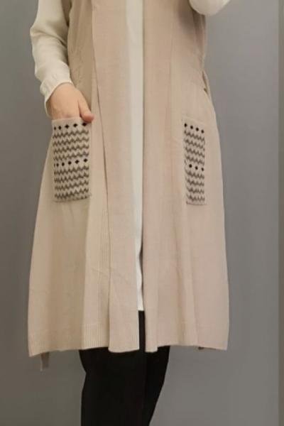 Cepli Triko Yeleğim Pudra