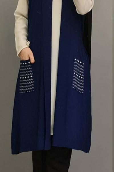 Cepli Triko Yeleğim Saks Mavisi